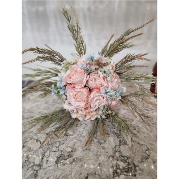 LESING Bridal Wedding Bouquet -Artificial Rose, Hydrangea, Baby's Breath Thistle - Picture 10 of 15